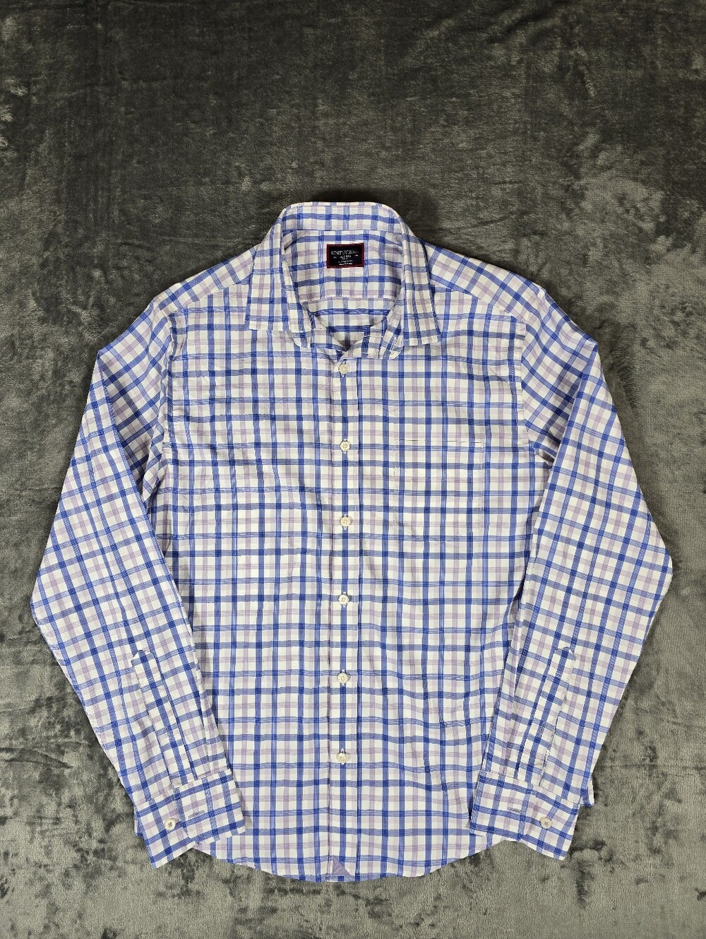 Untuckit Slim Fit Evans Style Button Up Shirt Size Medium Plaid Blue Purple